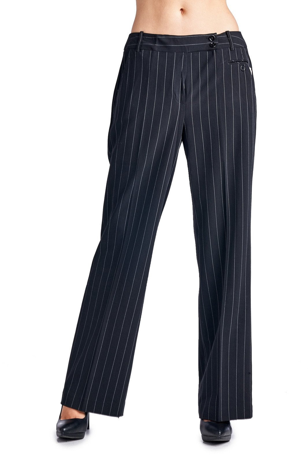 Larry Levine Black/White Pinstripe Pants - YuppyCollections