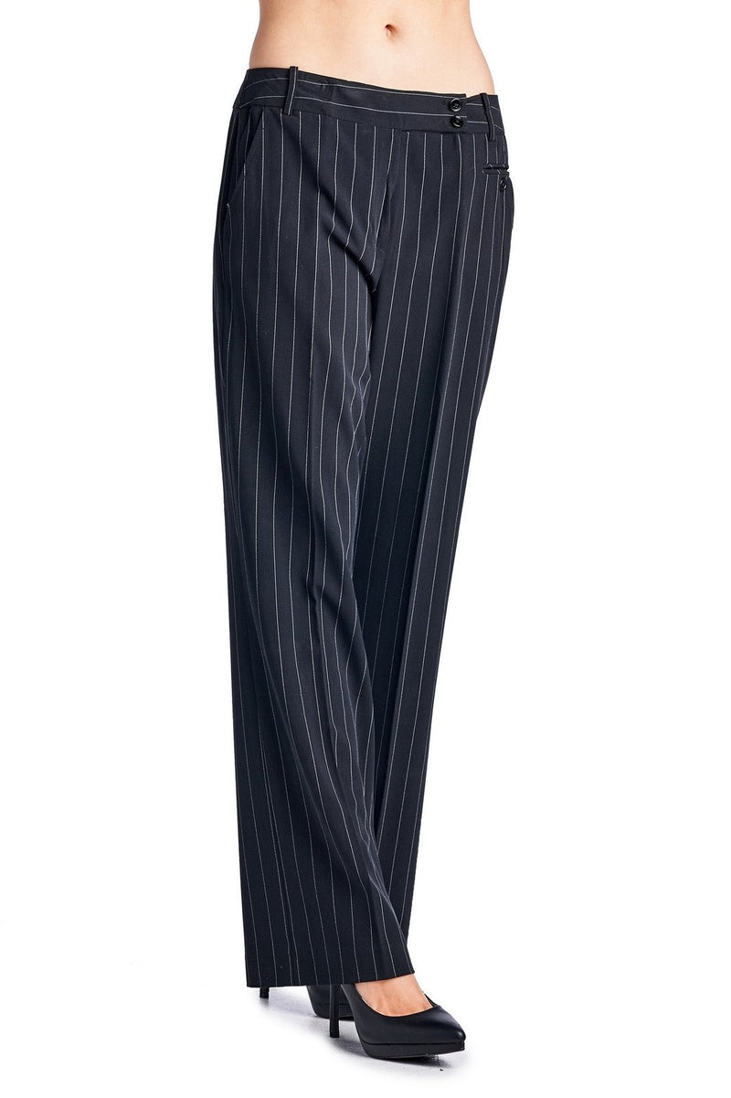 Larry Levine Black/White Pinstripe Pants - YuppyCollections