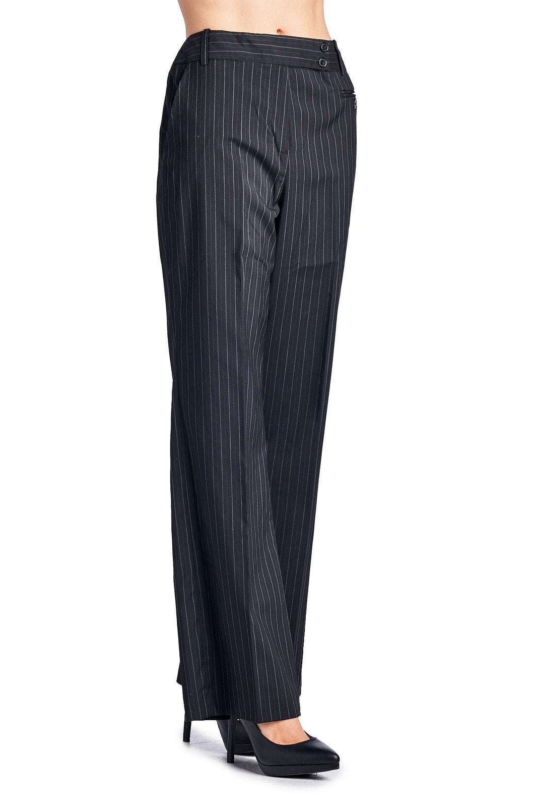 Larry Levine Black/White Pinstripe Pants - YuppyCollections