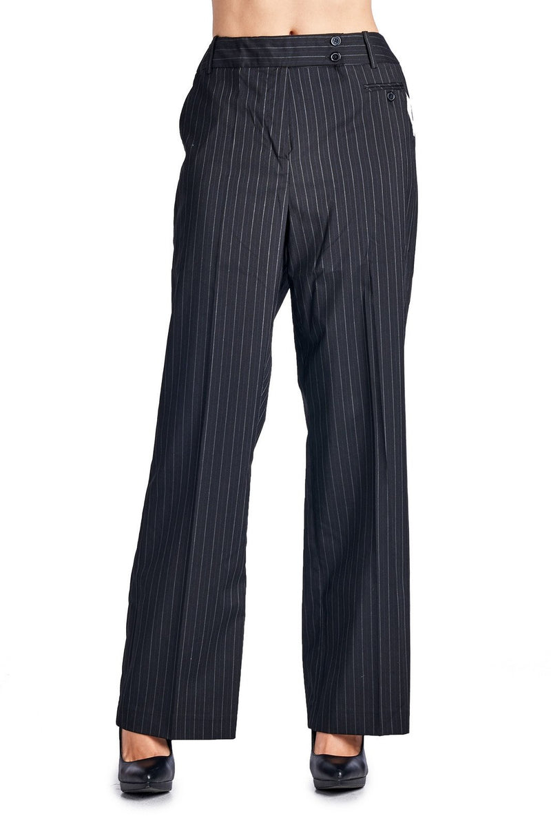 Larry Levine Black/White Pinstripe Pants - YuppyCollections