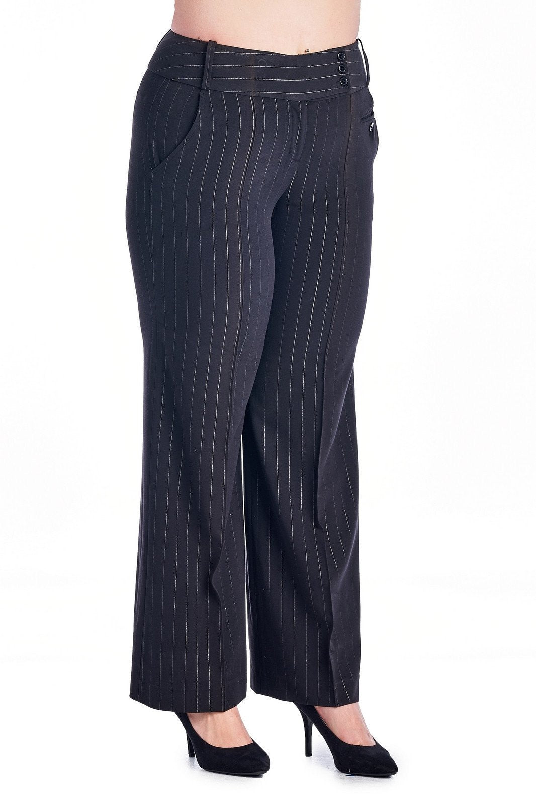 Larry Levine Black/Silver Stripe Pants - YuppyCollections