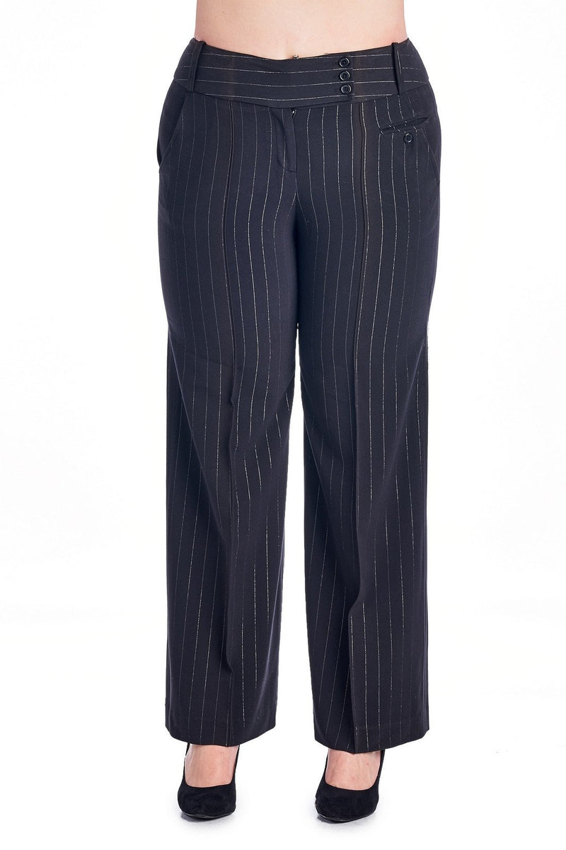 Larry Levine Black/Silver Stripe Pants - YuppyCollections