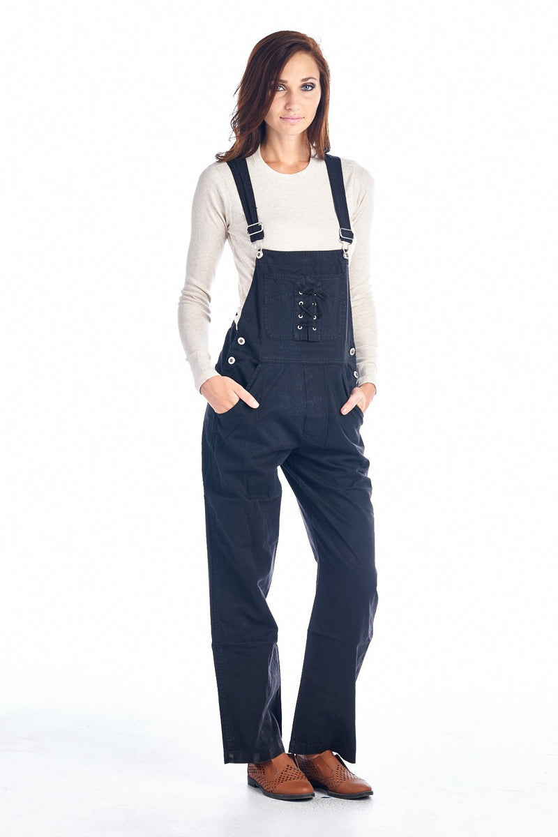 Women's Black Washed Denim Overalls - YuppyCollections