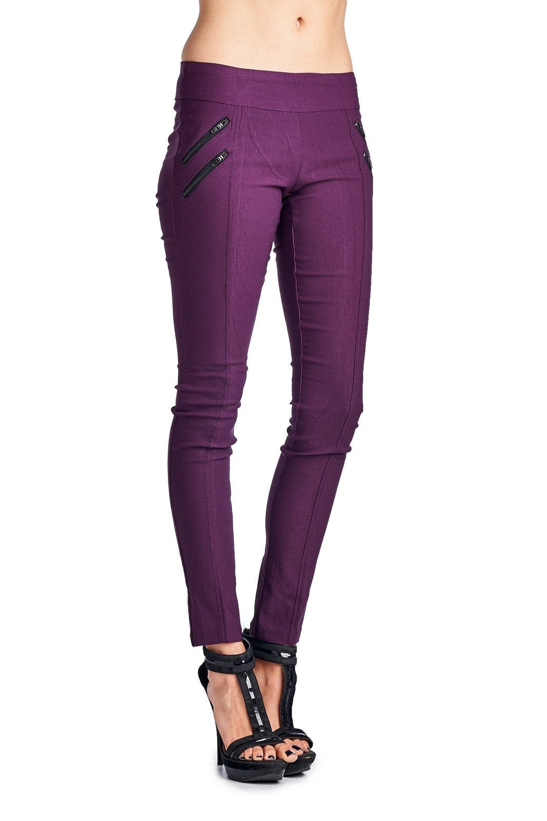 Women's Stretch Pants with Double Zipper Pockets - YuppyCollections