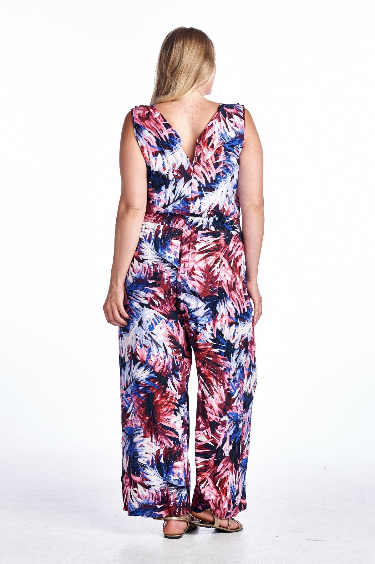 Women's Plus Size Tropical Print Sleeveless Jumpsuit - YuppyCollections