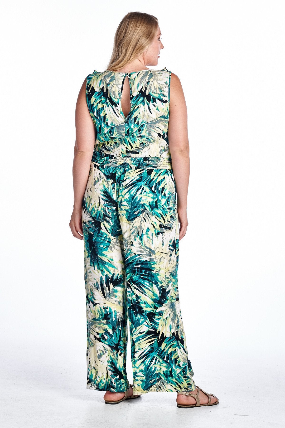 Women's Plus Size Tropical Print Sleeveless Jumpsuit - YuppyCollections