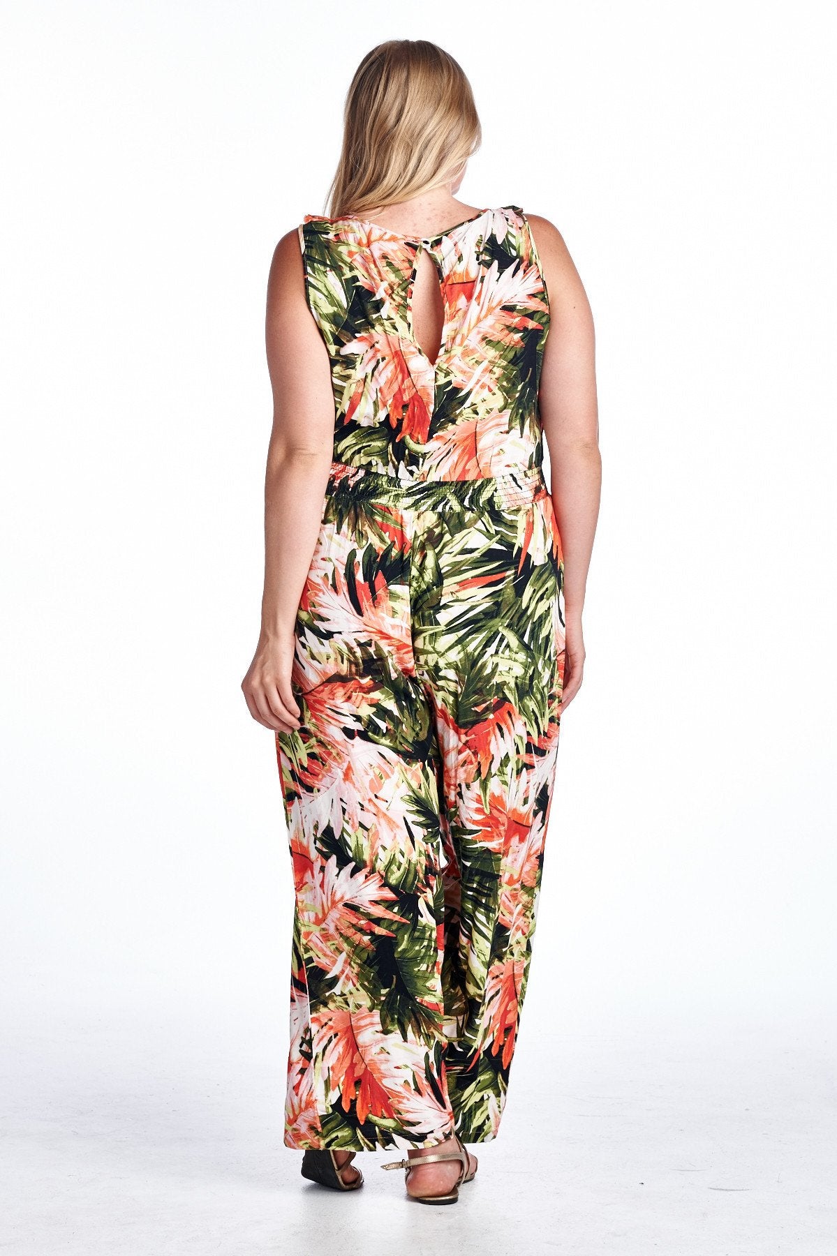 Women's Plus Size Tropical Print Sleeveless Jumpsuit - YuppyCollections