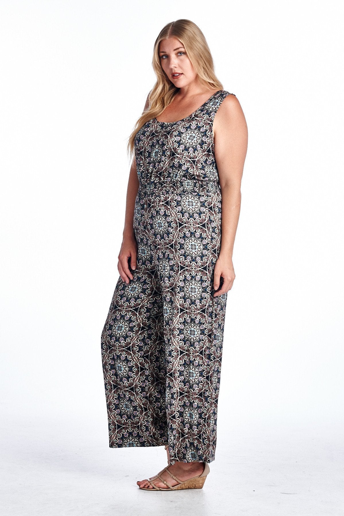 Women's Plus Size Medallion Print Sleeveless Jumpsuit - YuppyCollections