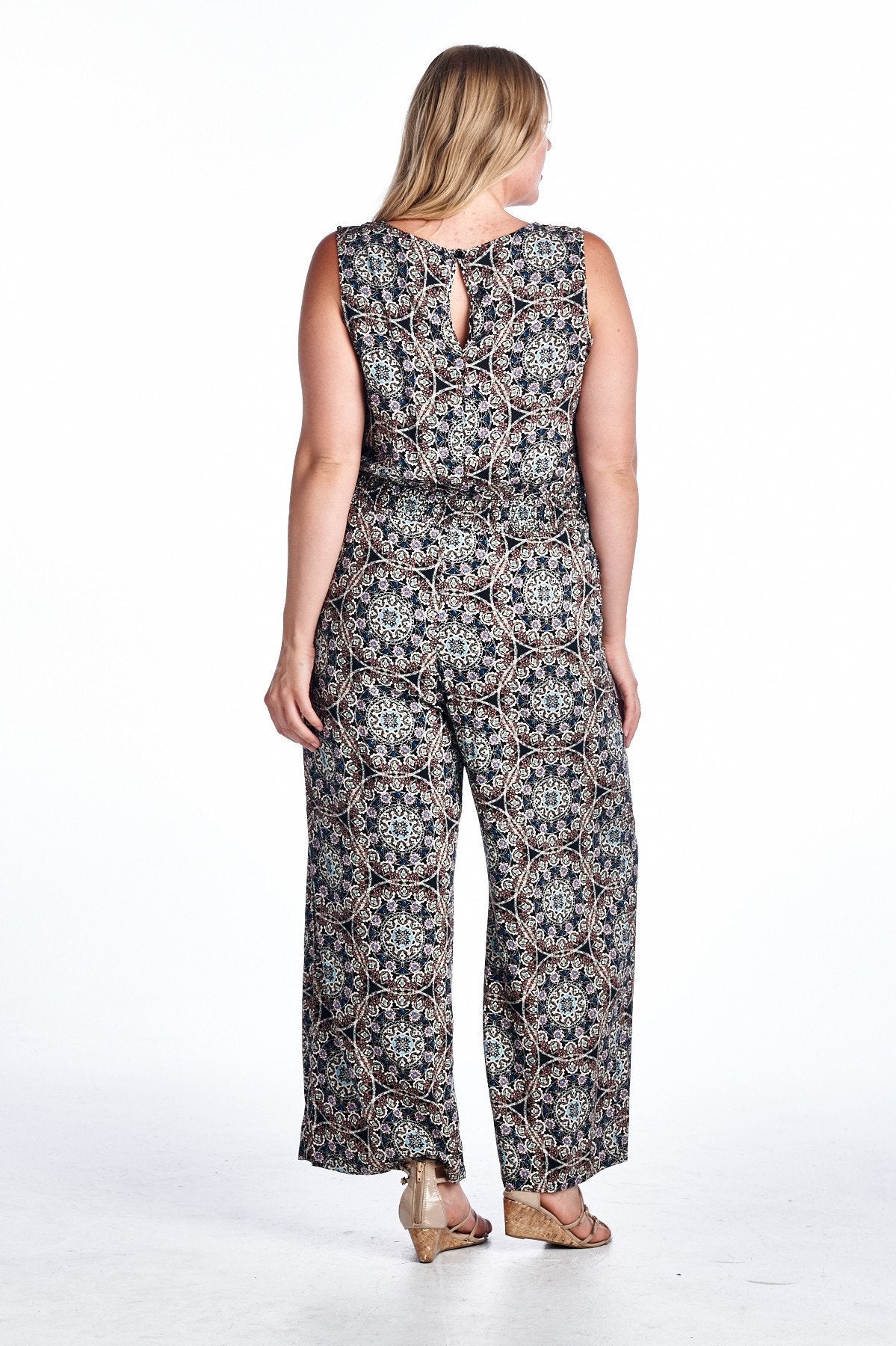 Women's Plus Size Medallion Print Sleeveless Jumpsuit - YuppyCollections