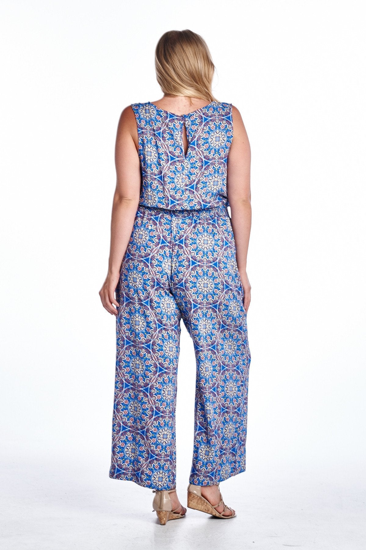 Women's Plus Size Medallion Print Sleeveless Jumpsuit - YuppyCollections