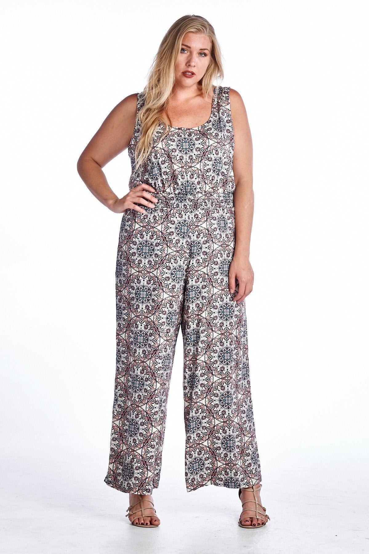 Women's Plus Size Medallion Print Sleeveless Jumpsuit - YuppyCollections