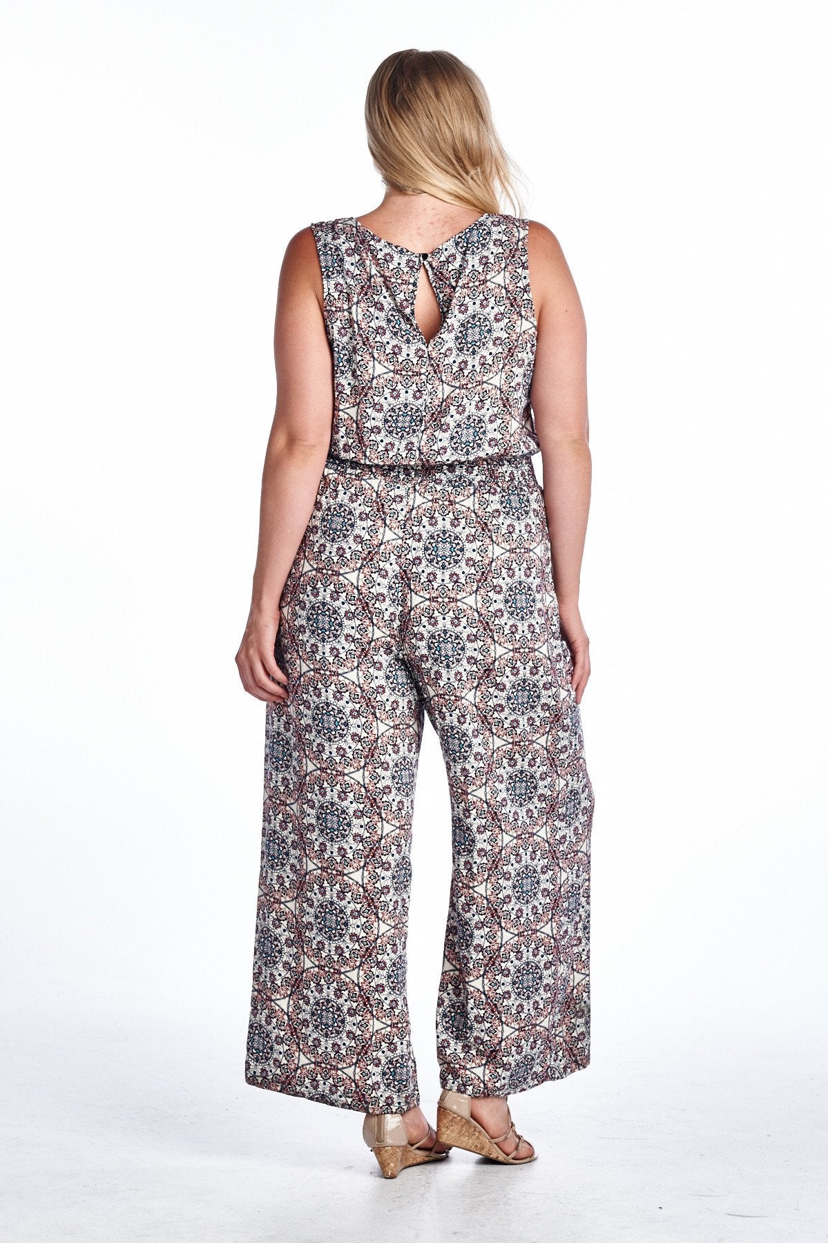 Women's Plus Size Medallion Print Sleeveless Jumpsuit - YuppyCollections