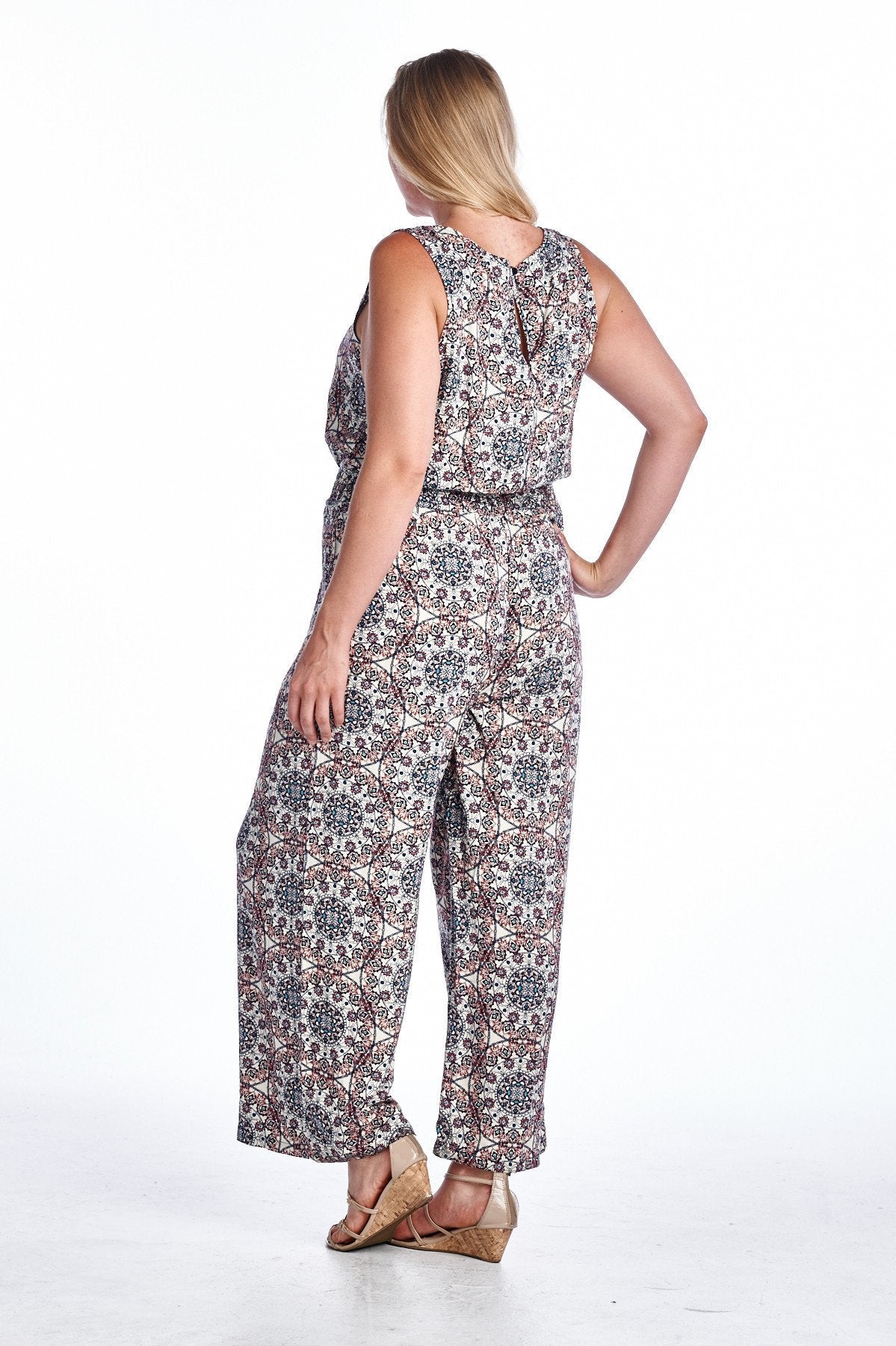 Women's Plus Size Medallion Print Sleeveless Jumpsuit - YuppyCollections