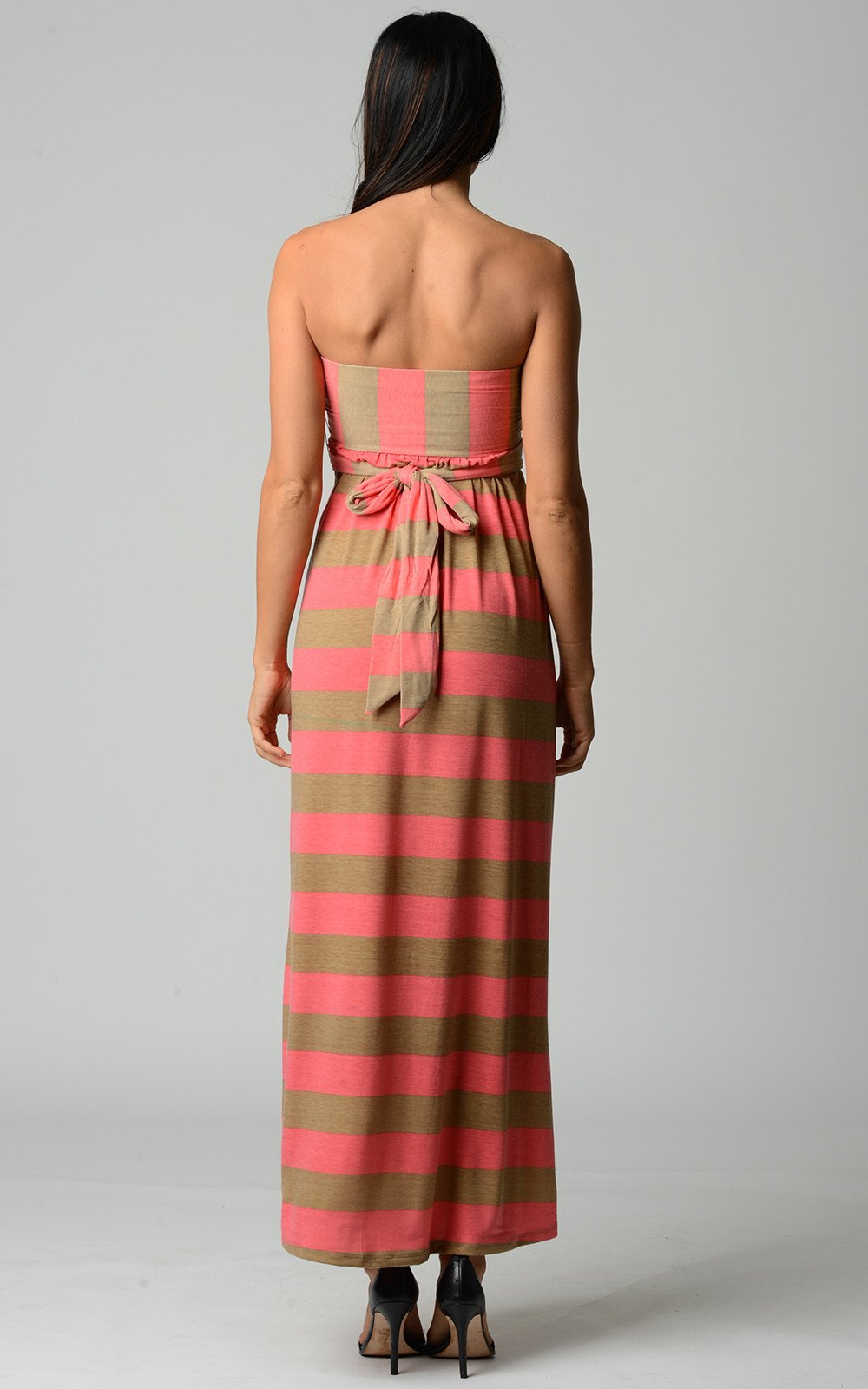 Women's Strapless Wide Stripe Maxi Dress - YuppyCollections