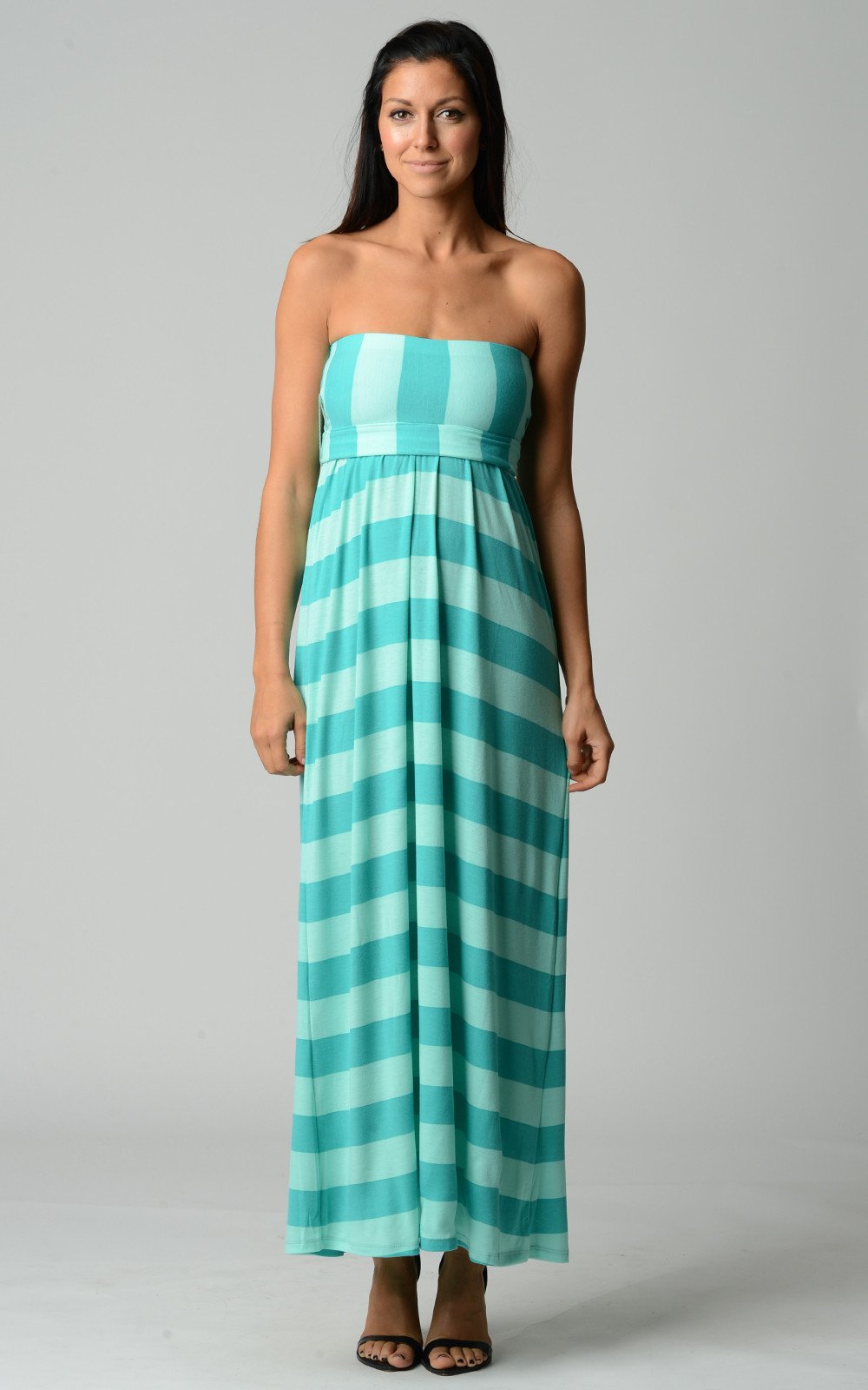 Women's Strapless Wide Stripe Maxi Dress - YuppyCollections