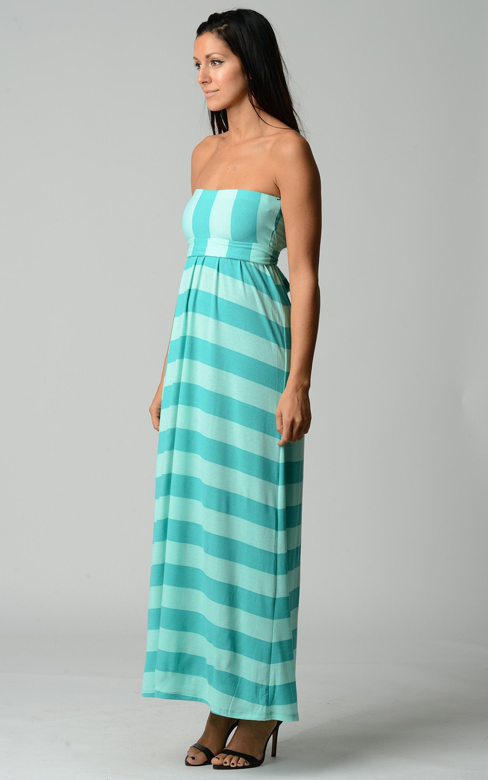 Women's Strapless Wide Stripe Maxi Dress - YuppyCollections