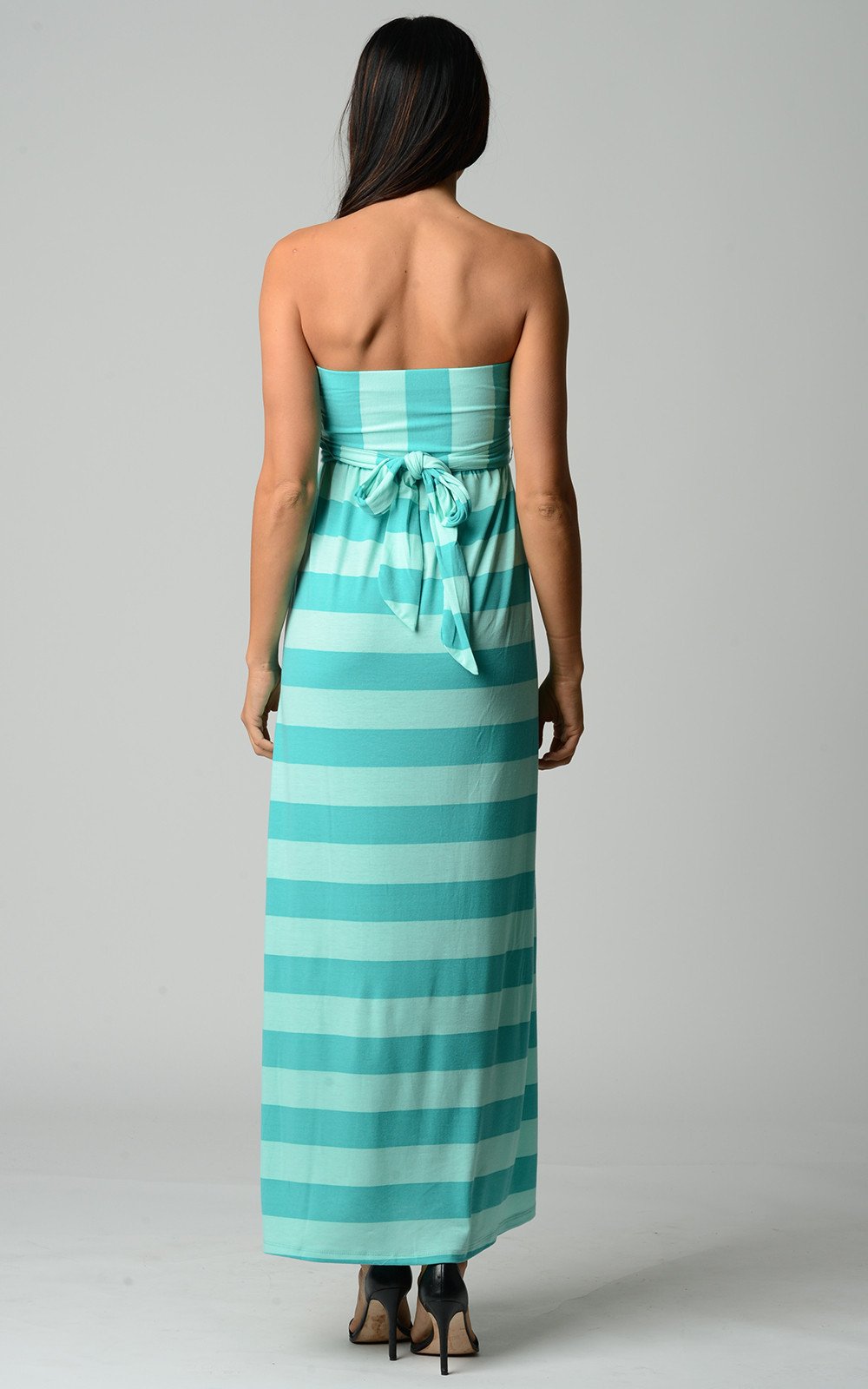 Women's Strapless Wide Stripe Maxi Dress - YuppyCollections