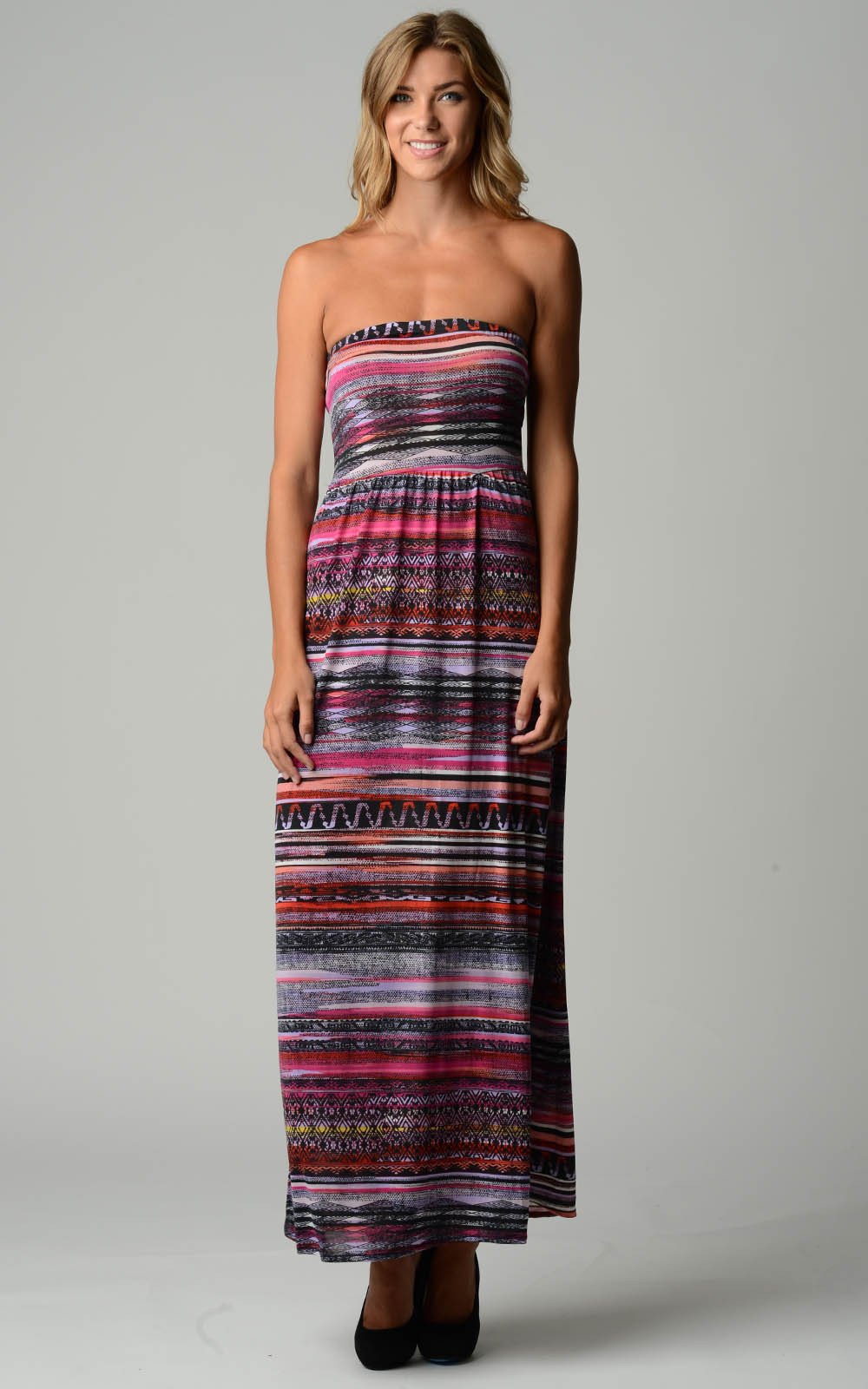 Women's Stripe Pattern Strapless Maxi Dress - YuppyCollections