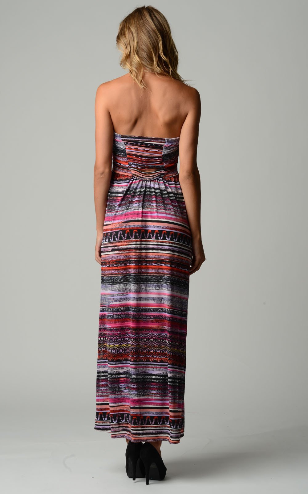 Women's Stripe Pattern Strapless Maxi Dress - YuppyCollections