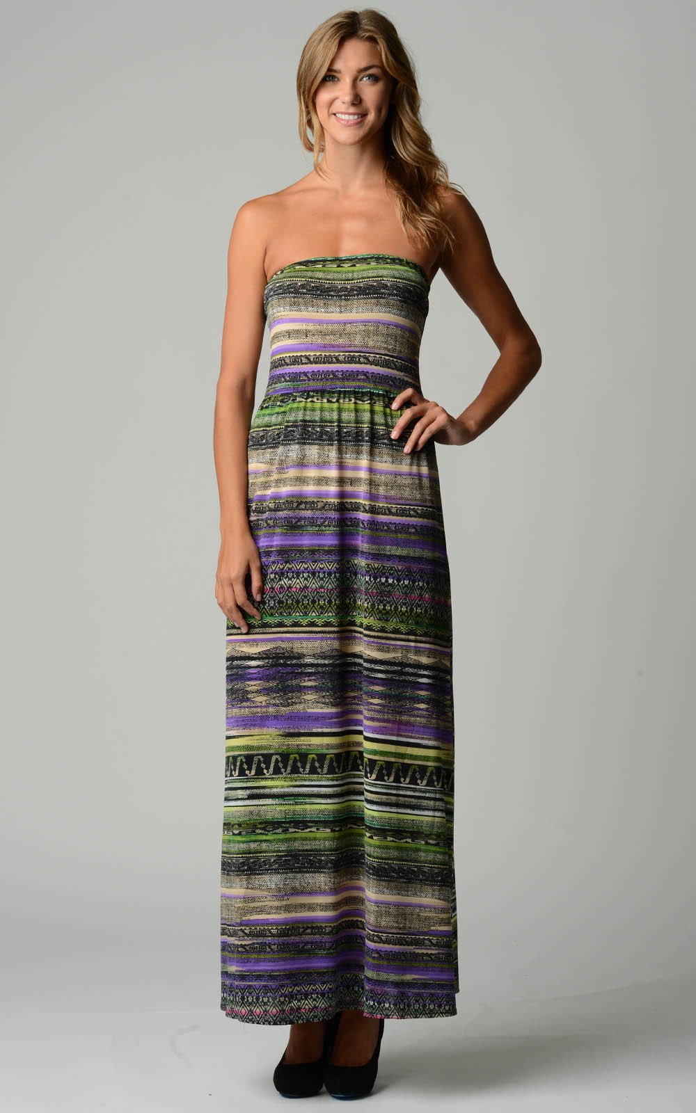 Women's Stripe Pattern Strapless Maxi Dress - YuppyCollections