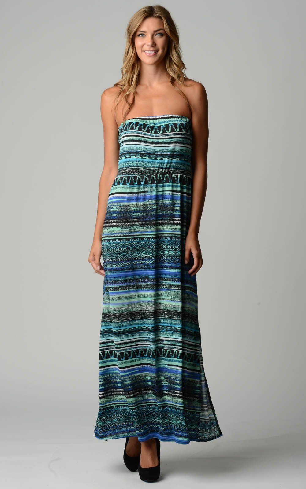 Women's Stripe Pattern Strapless Maxi Dress - YuppyCollections