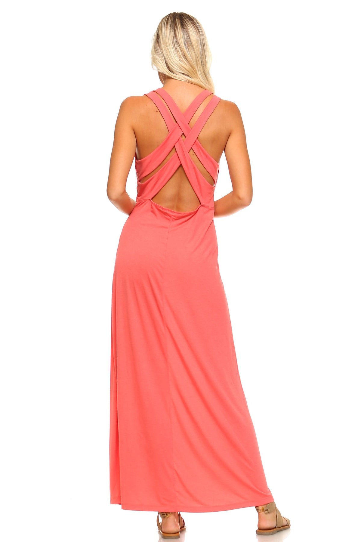 Women's Halter Maxi Dress with Cross Back Straps - YuppyCollections