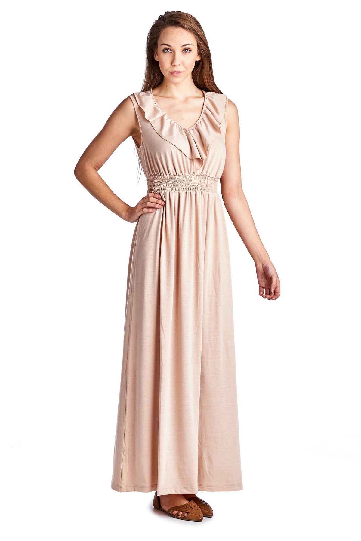 Women's Empire Waist Smocked Maxi Dress - YuppyCollections