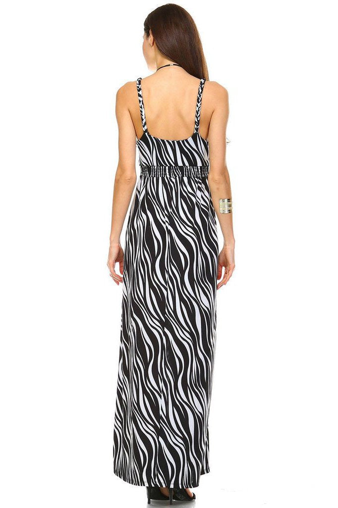 Women's Braided Strap Printed Maxi Dress - YuppyCollections