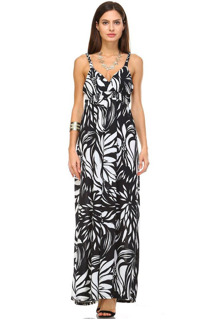 Women's Braided Strap Printed Maxi Dress - YuppyCollections