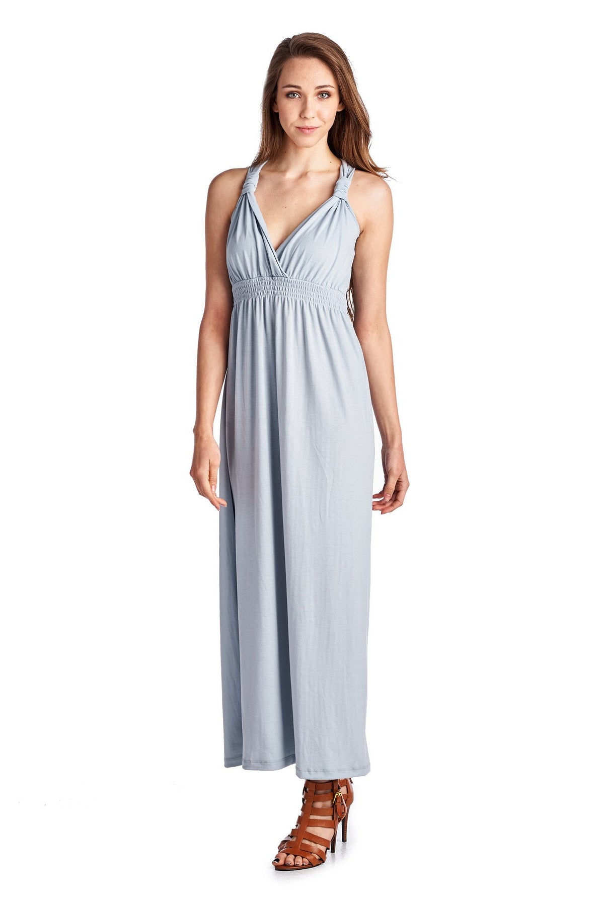 Women's Surplice Smocked Maxi Dress - YuppyCollections