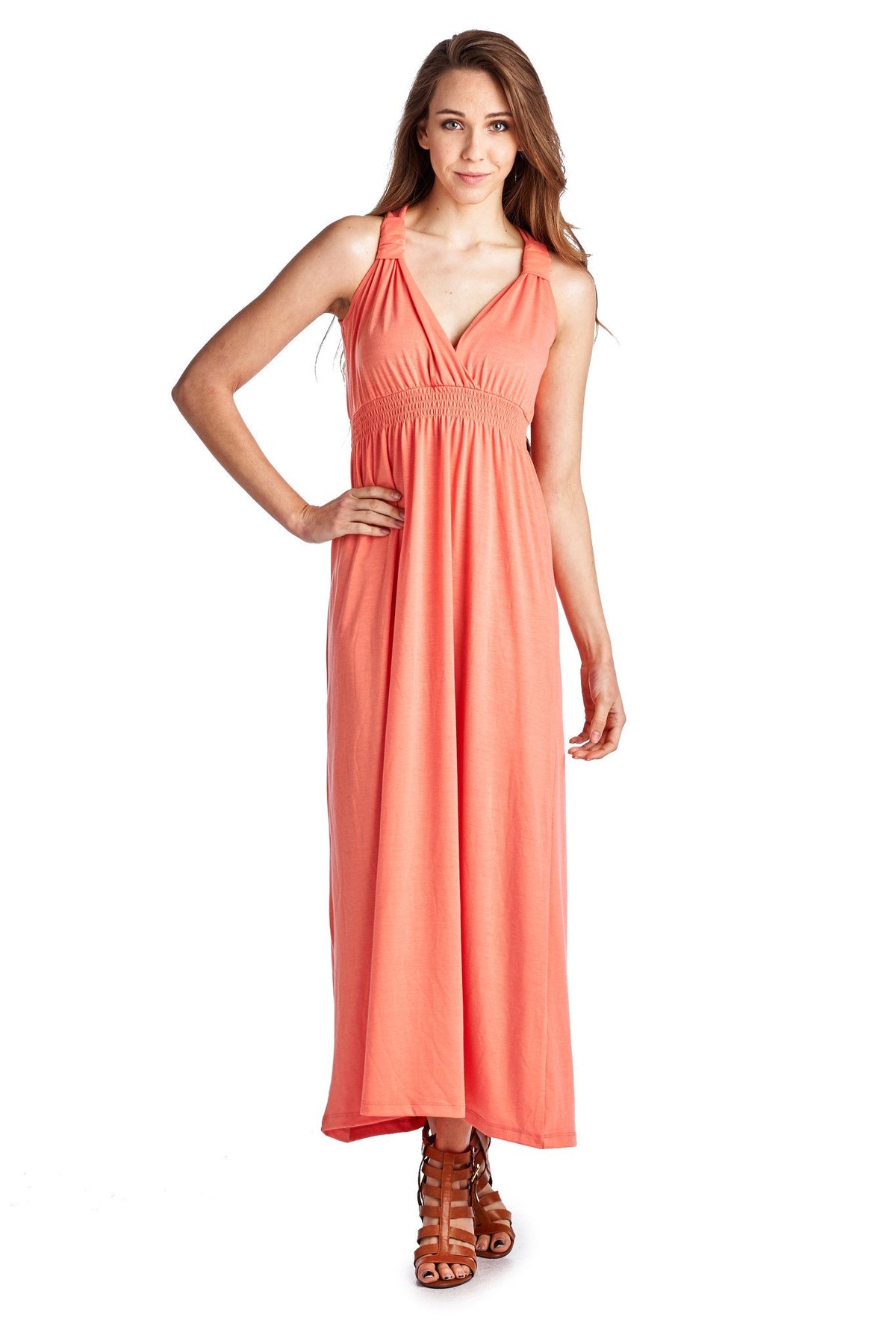 Women's Surplice Smocked Maxi Dress - YuppyCollections