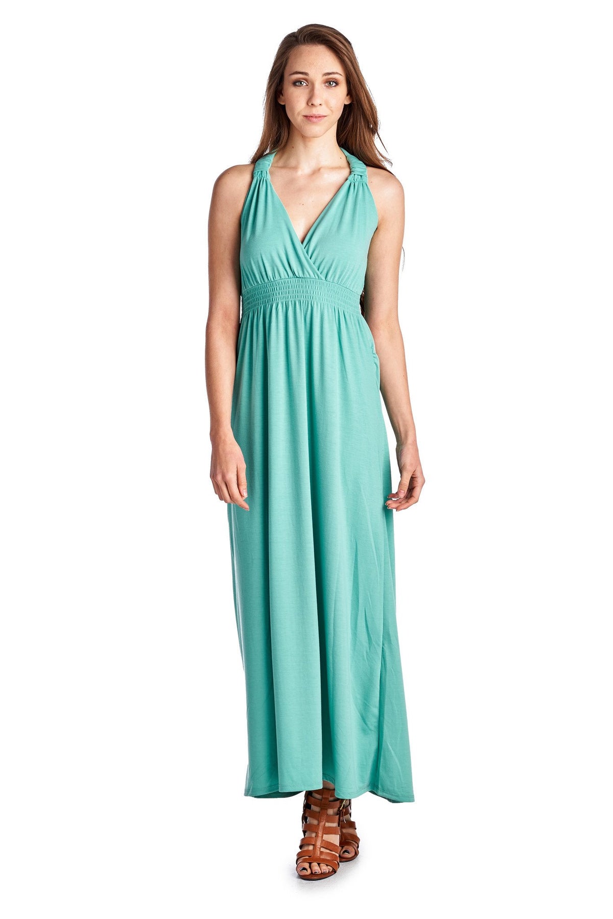 Women's Surplice Smocked Maxi Dress - YuppyCollections