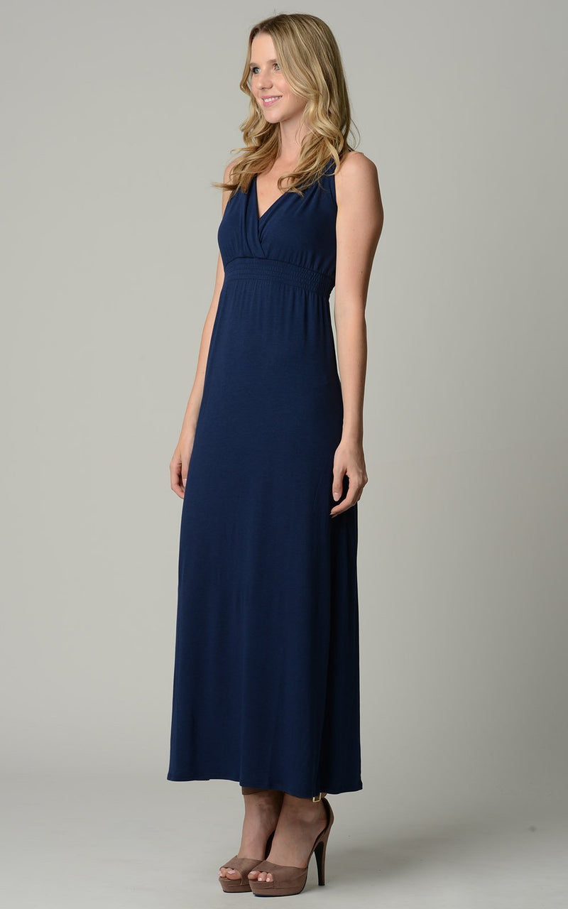 Women's Surplice Smocked Maxi Dress - YuppyCollections