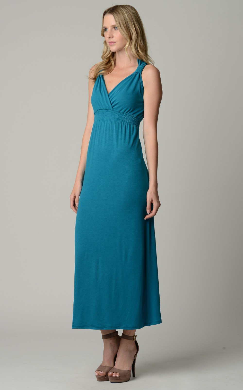 Women's Surplice Smocked Maxi Dress - YuppyCollections