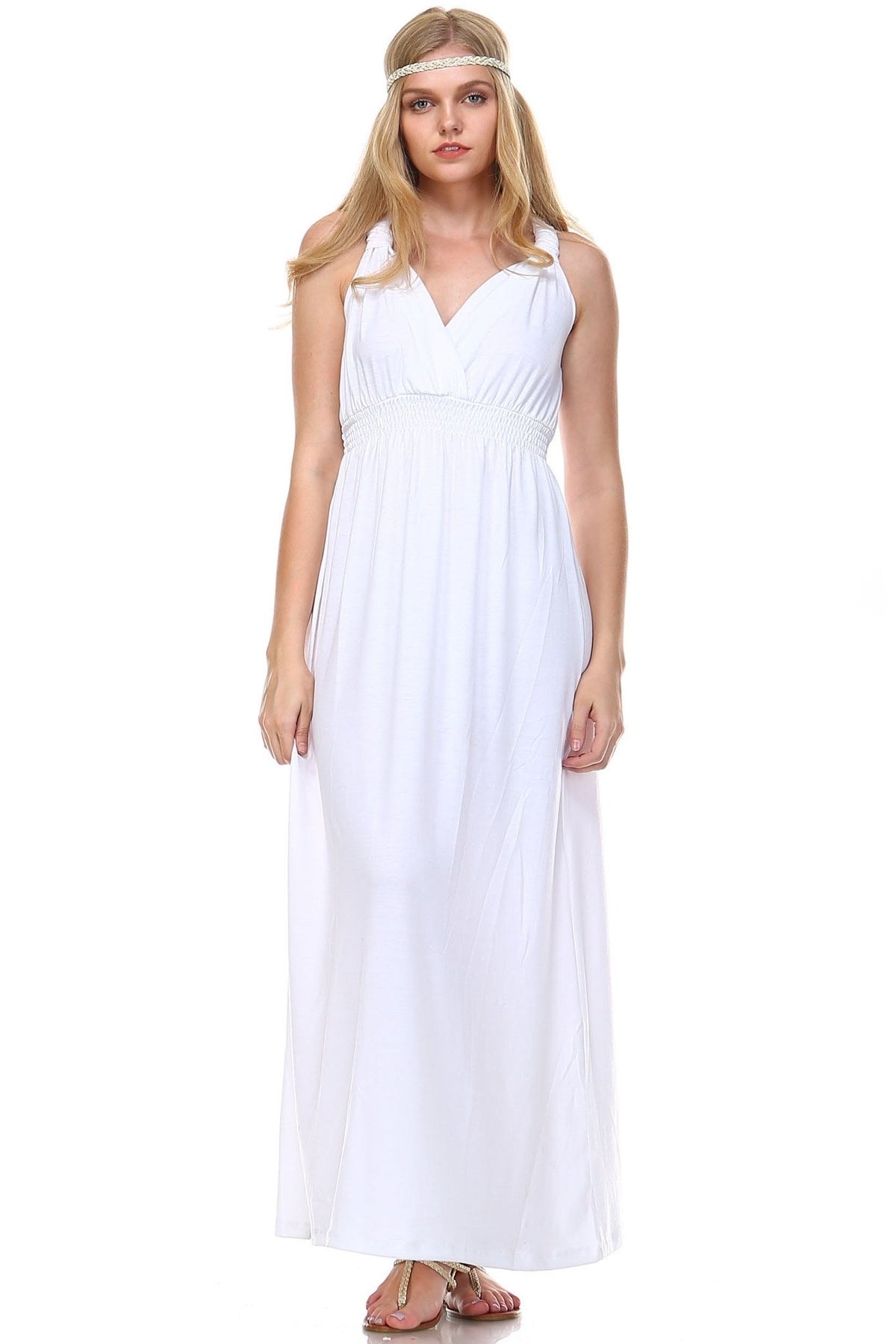 Women's Surplice Smocked Maxi Dress - YuppyCollections