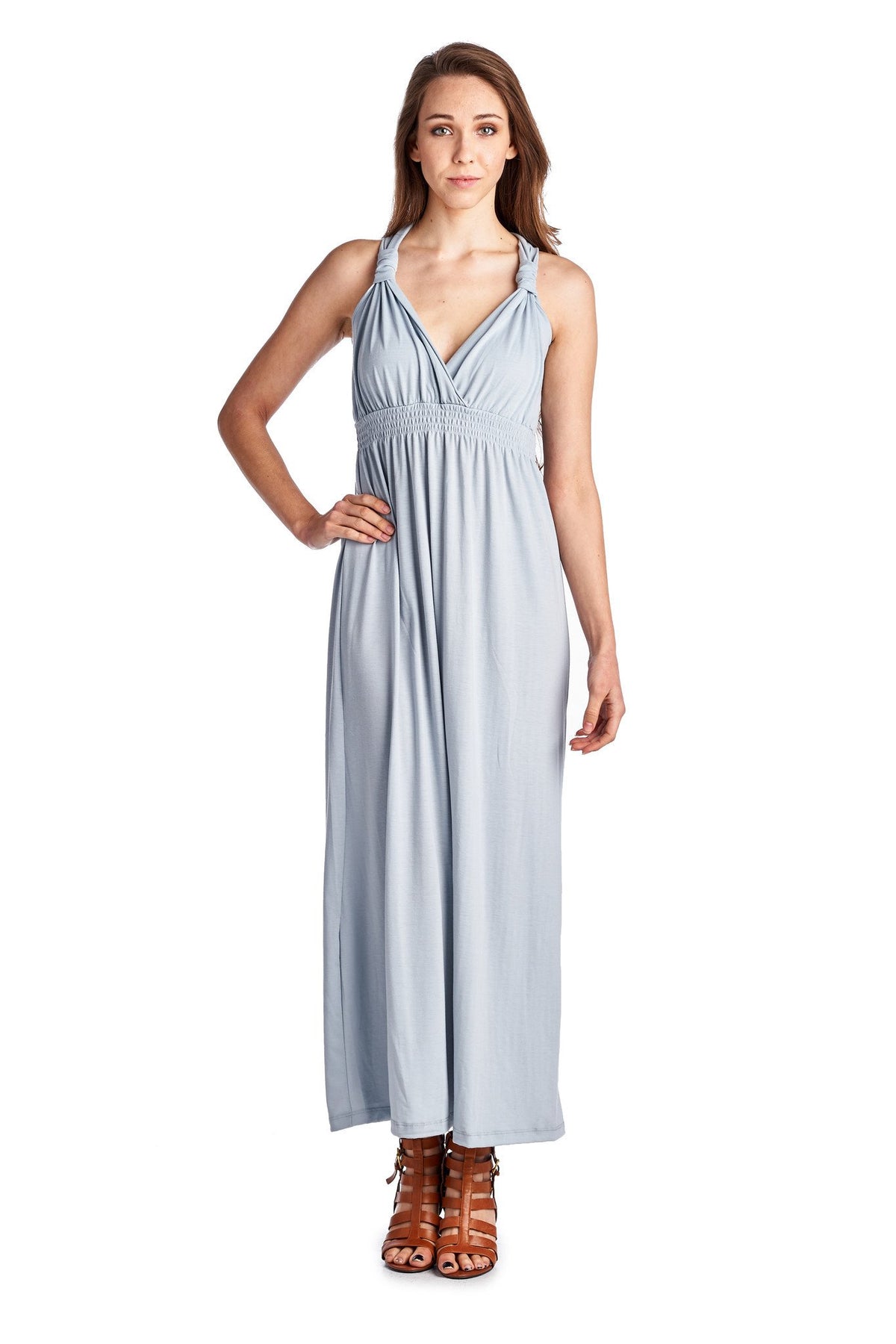 Women's Surplice Smocked Maxi Dress - YuppyCollections