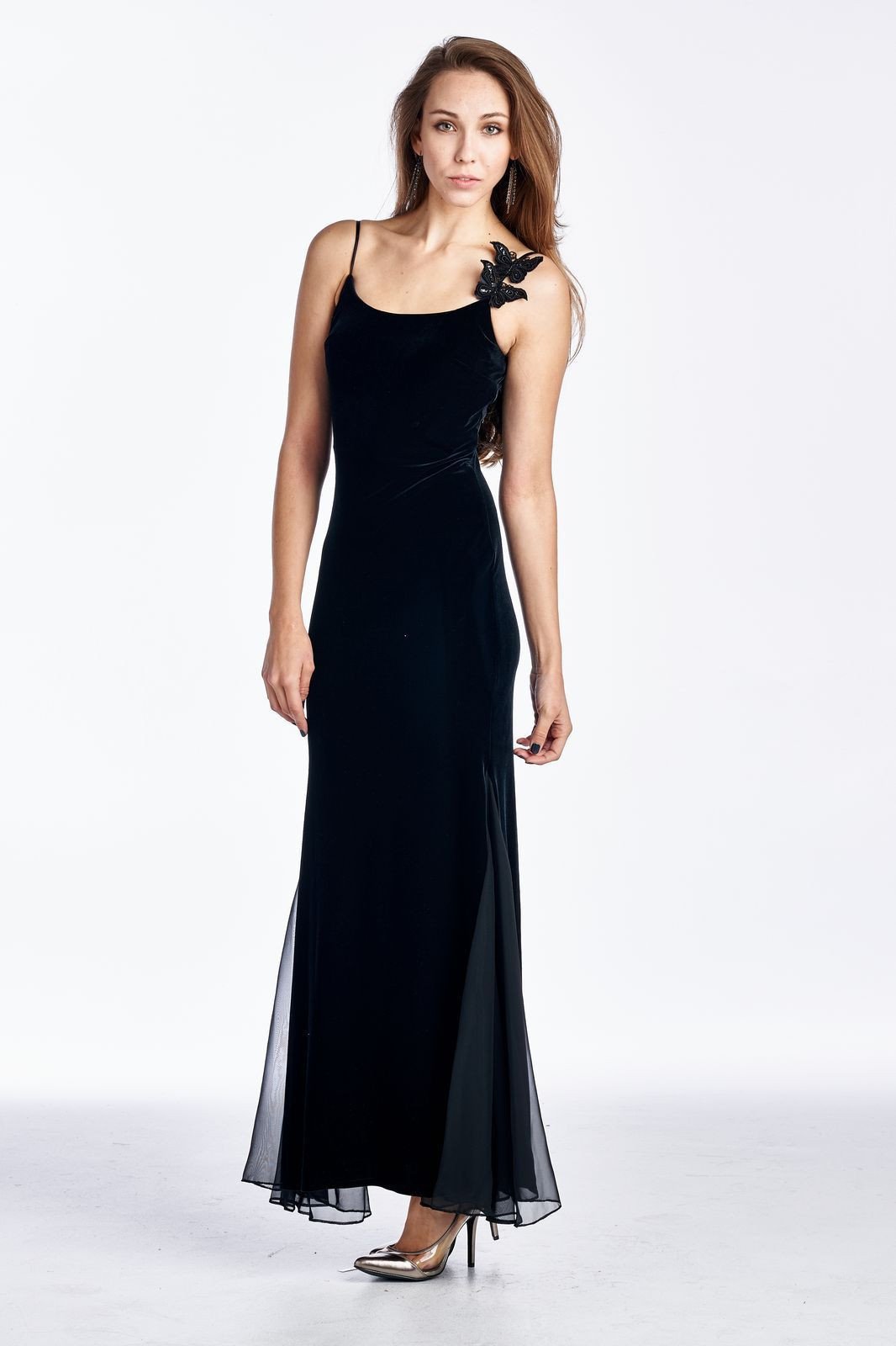 Women's Velvet Maxi Dress with Butterfly Strap - YuppyCollections