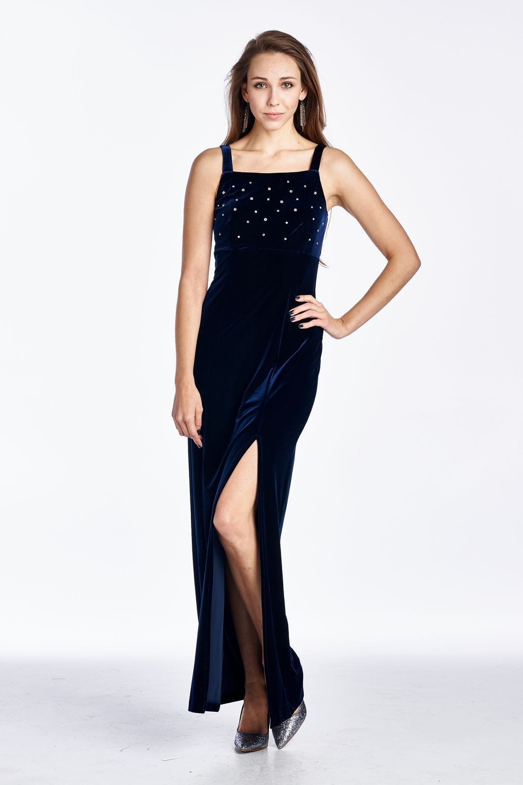 Women's Velvet Studded Maxi Dress - YuppyCollections