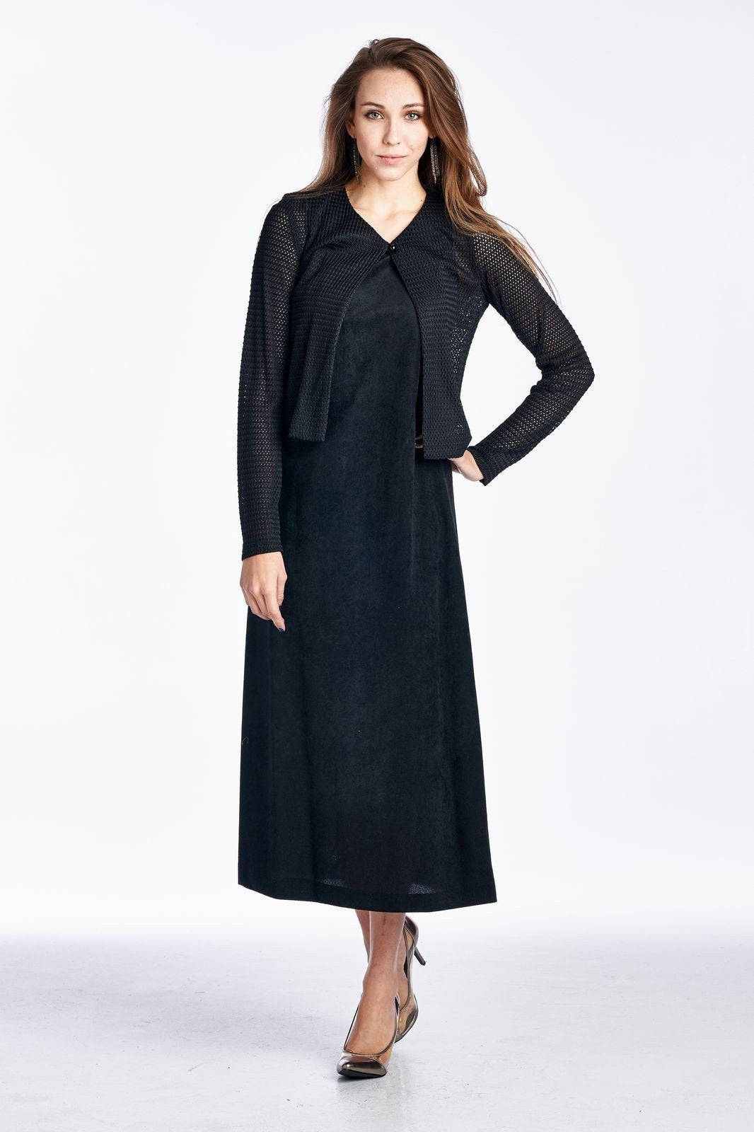 Women's Long Sleeve Cardigan with Sleeveless Maxi Dress Set - YuppyCollections