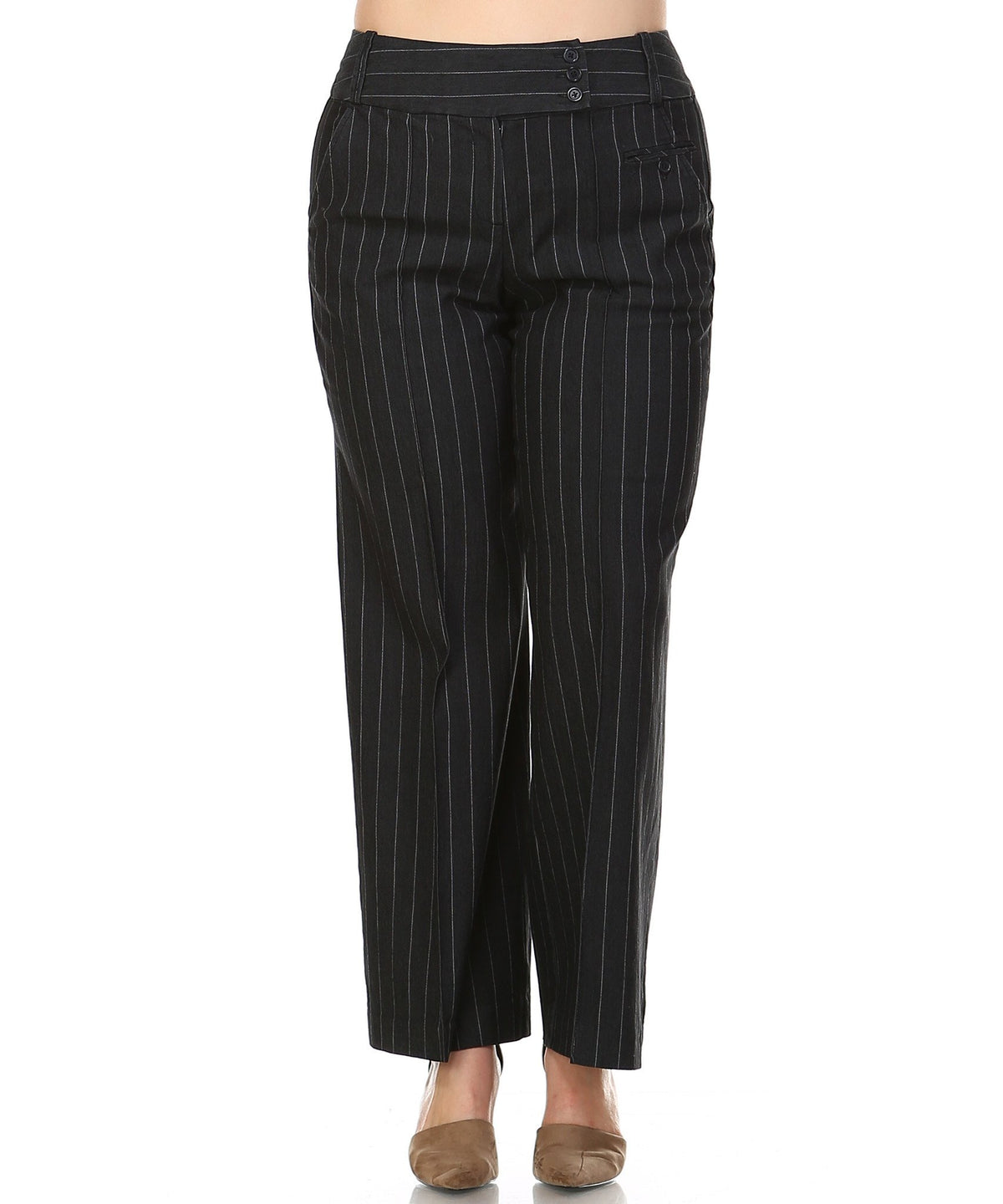 Larry Levine Black/White Pinstripe Pants - YuppyCollections