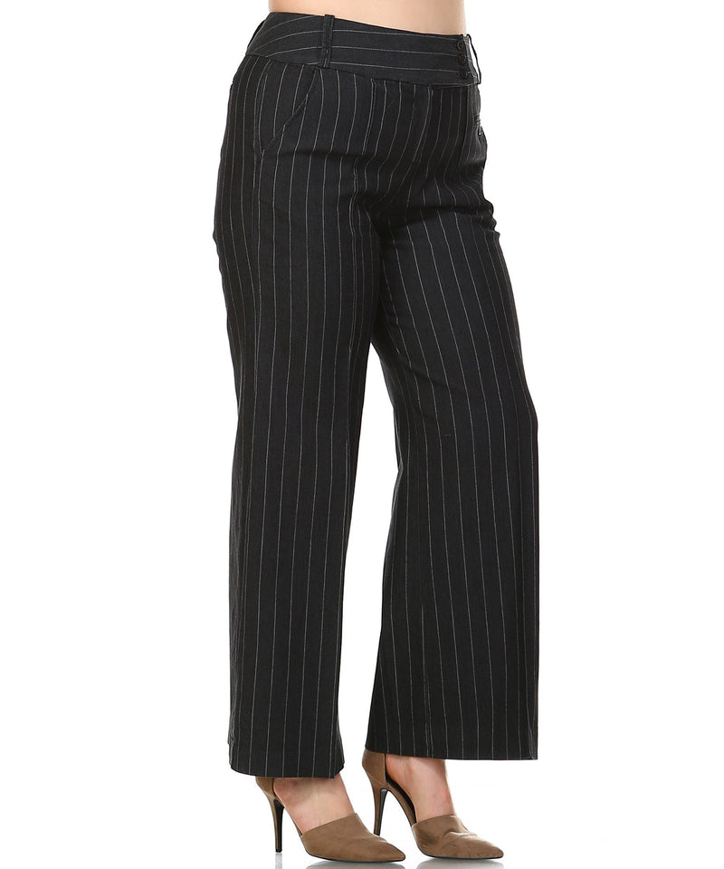 Larry Levine Black/White Pinstripe Pants - YuppyCollections