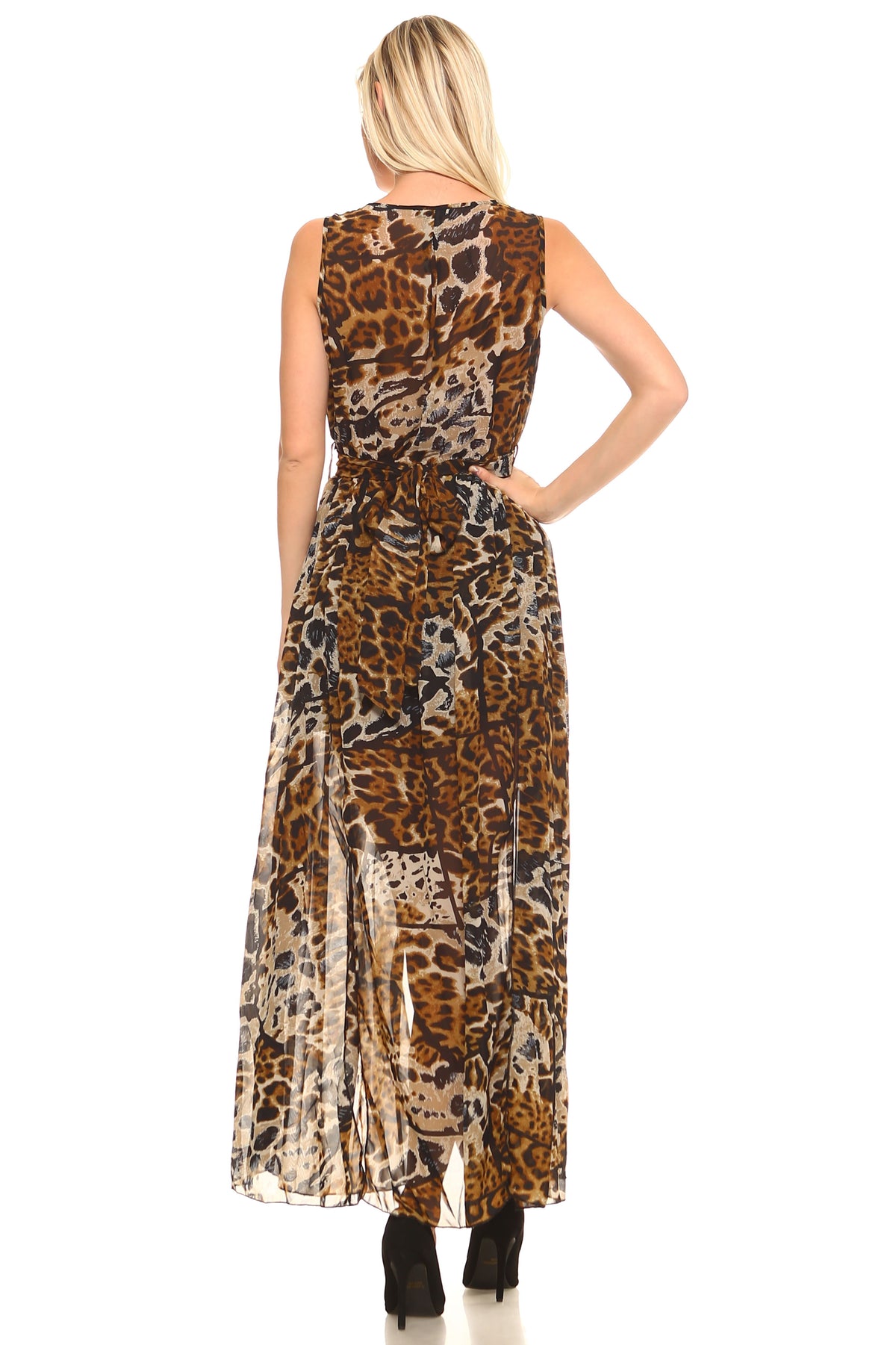 Women's Crossover Animal Print Side Slip Maxi Dress - YuppyCollections