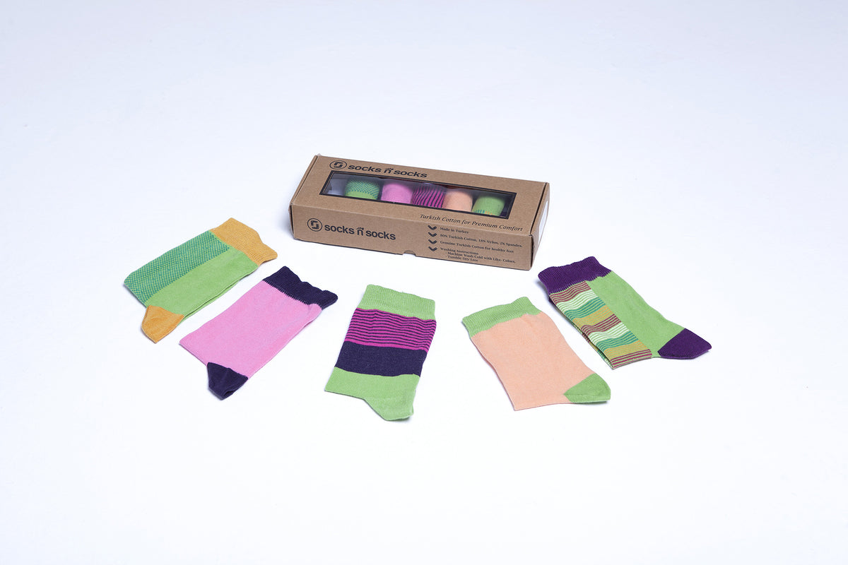 Womens 5-Pair Colorful Crew Socks - 6039 - YuppyCollections