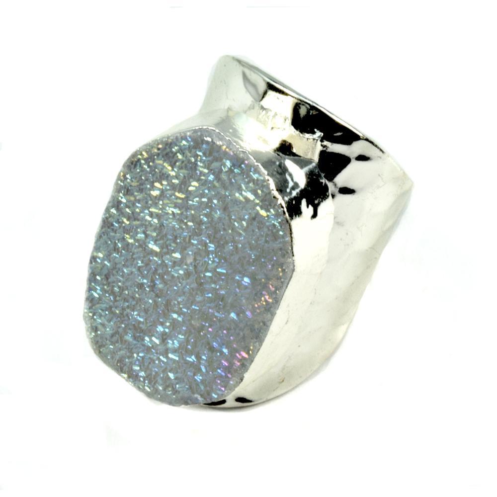 Amy Druzy Statement Ring in Silver-White - YuppyCollections