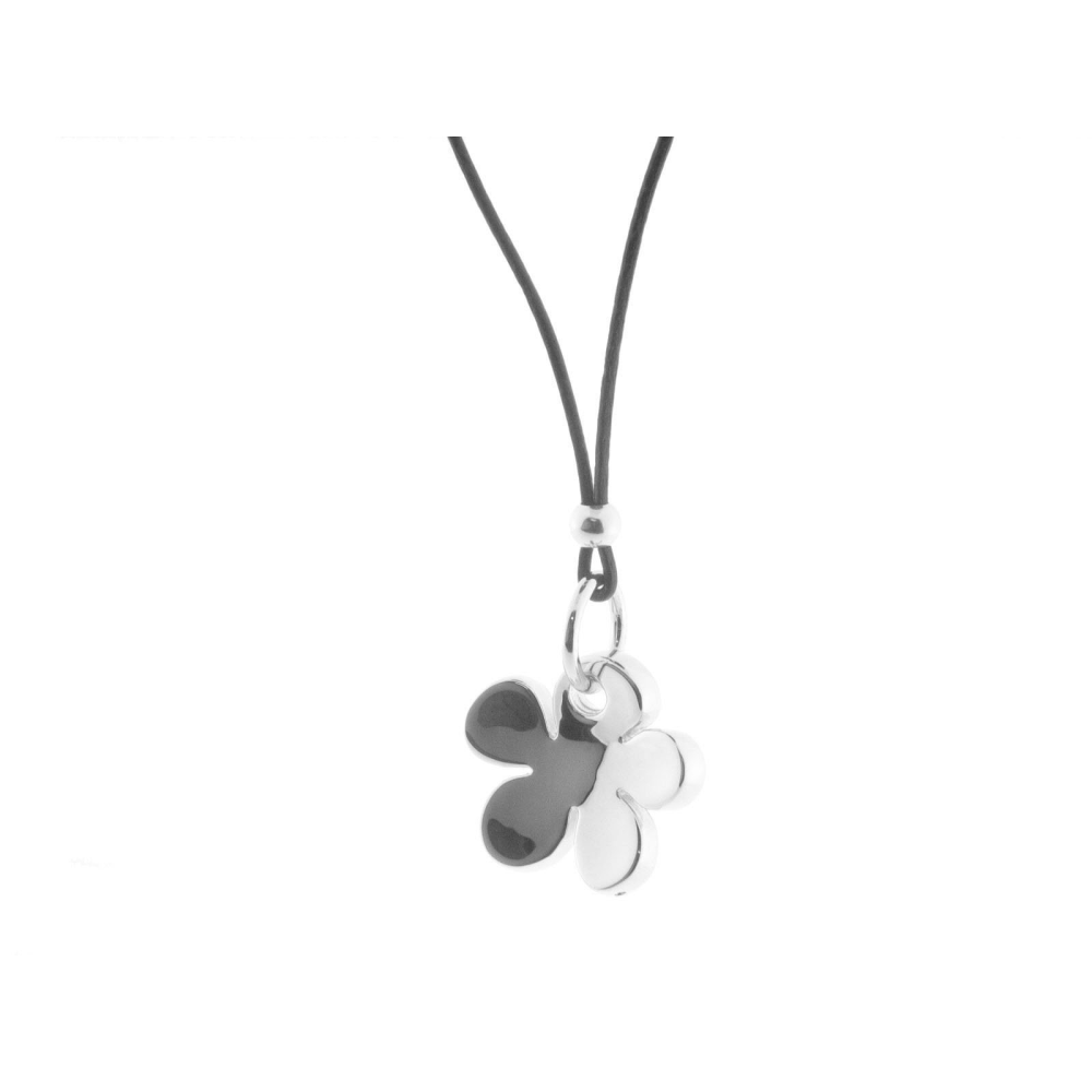 Sterling Silver Pendant Flower High Polished Electroform Leather Black Cord 28" Adjustable - YuppyCollections