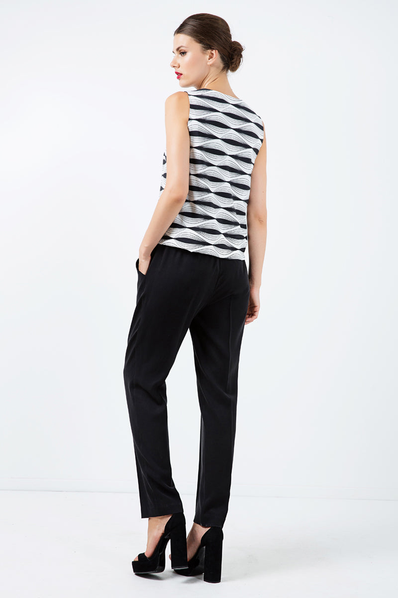 Long Black Pants with Tie Detail - YuppyCollections