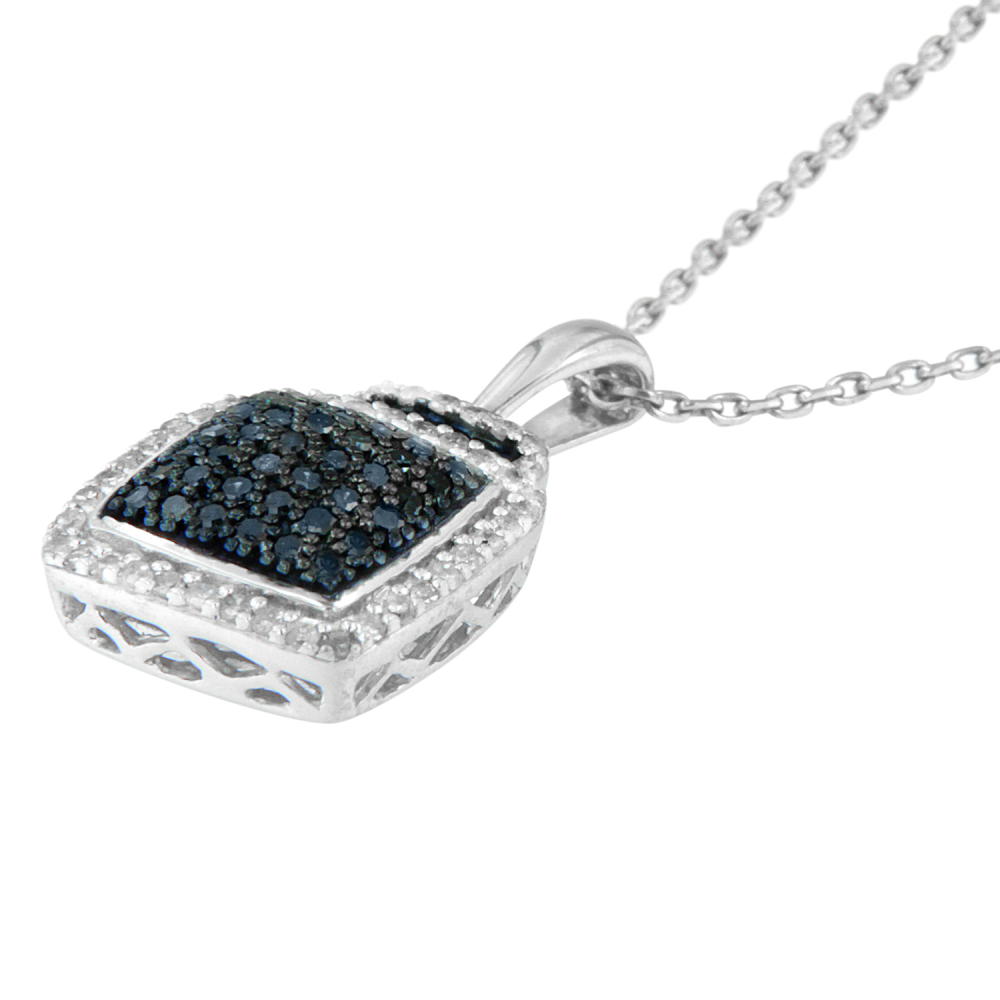 Sterling Silver 0.5 ct TDW Round Cut White and Treated Blue Diamond Block Pendant Necklace (I-J, I1-I2) - YuppyCollections