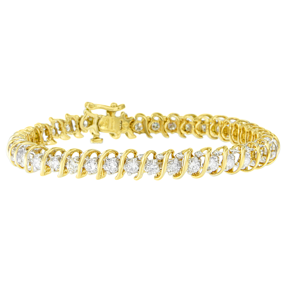 18K Yellow Gold 4 CTTW Round Cut Diamond S-Curve Bracelet (I-J,SI1-SI2) - YuppyCollections