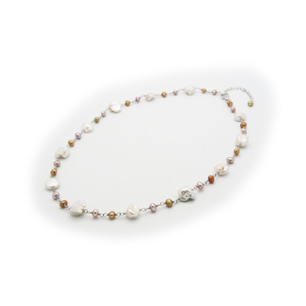 "Under the Sea" freshwater & Keshi Pearls Rhodium Pl Silver, 16" - YuppyCollections