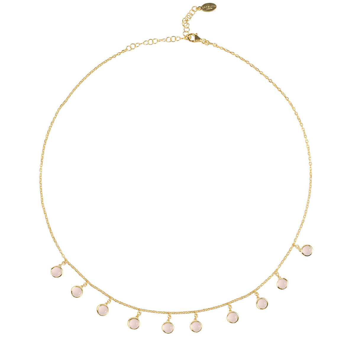 Florence Round Gemstone Necklace Gold Rose Quartz - YuppyCollections